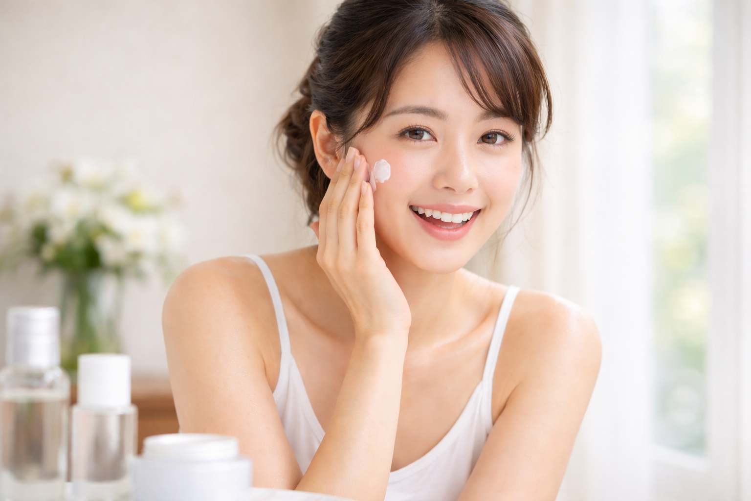 スキンケアをしている女性の画像