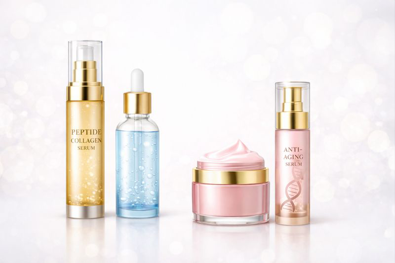 リフトアップ化粧品がきれいに並んでいる画像。