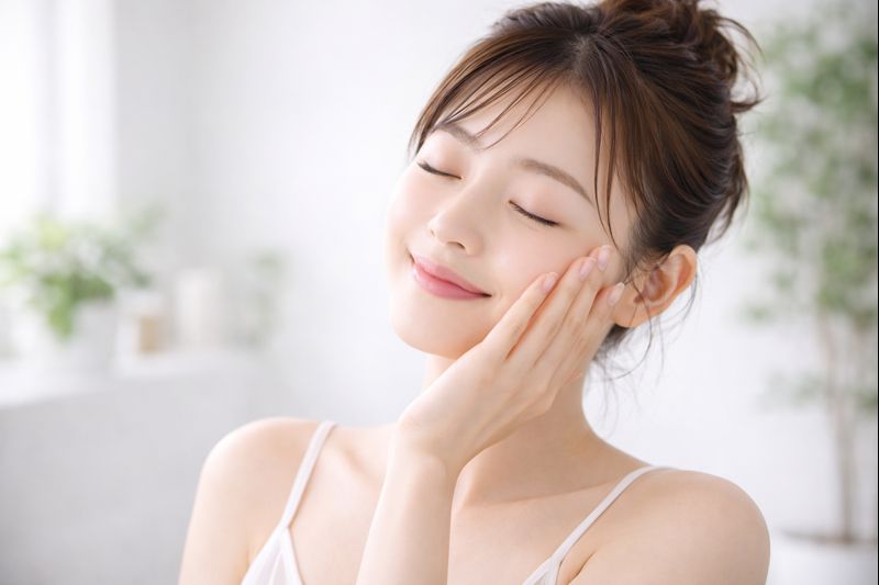 潤いのある素肌を実感している女性の画像