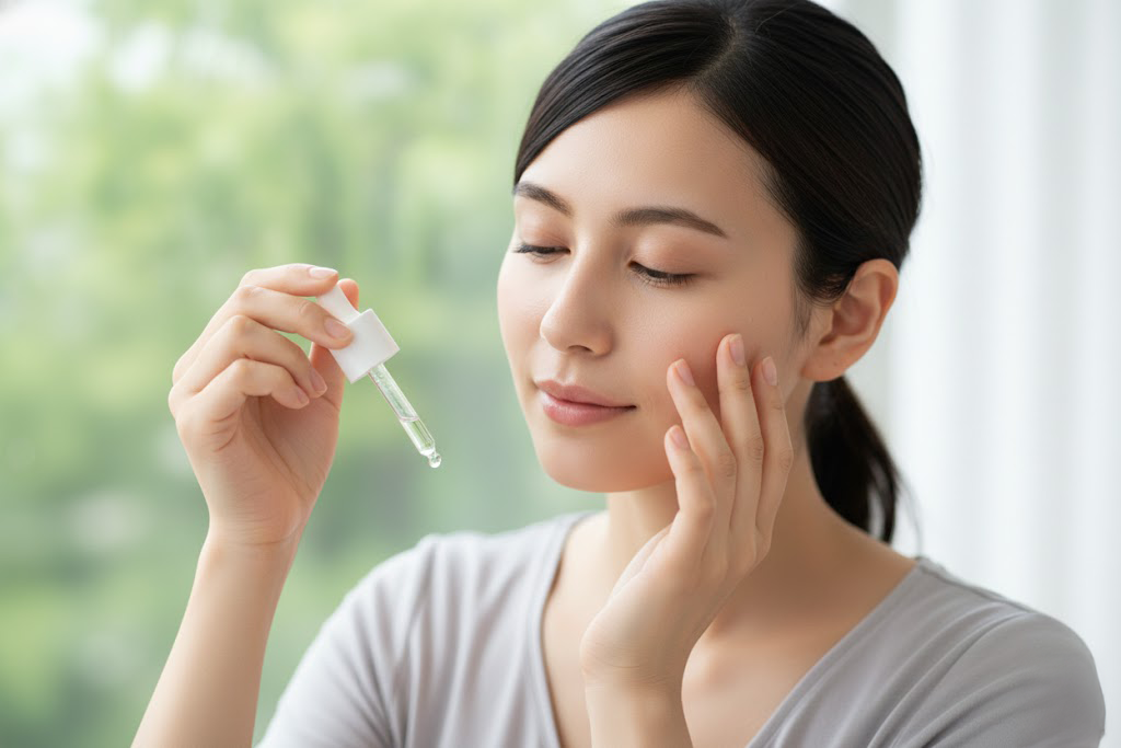 美容液を使用している女性の画像。