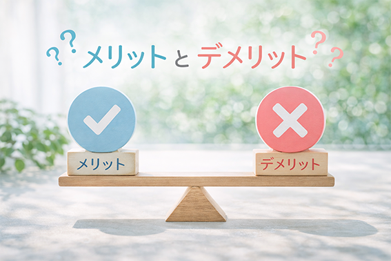 メリットとデメリットとは？イメージさせる画像。