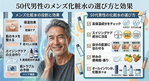 メンズ化粧水の基本的な役割と効果をイメージさせるバナー