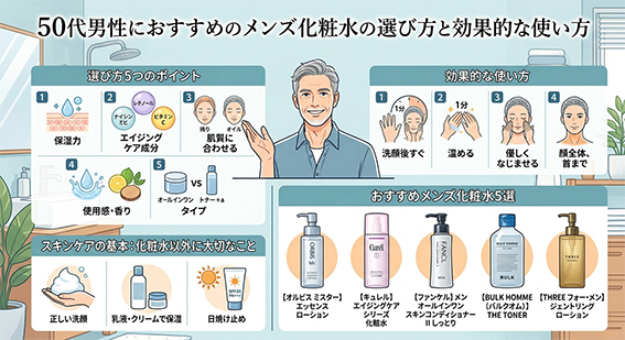 50代男性におすすめのメンズ化粧水の選び方をイメージさせるバナー