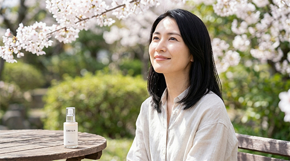 外で笑顔を見せている女性