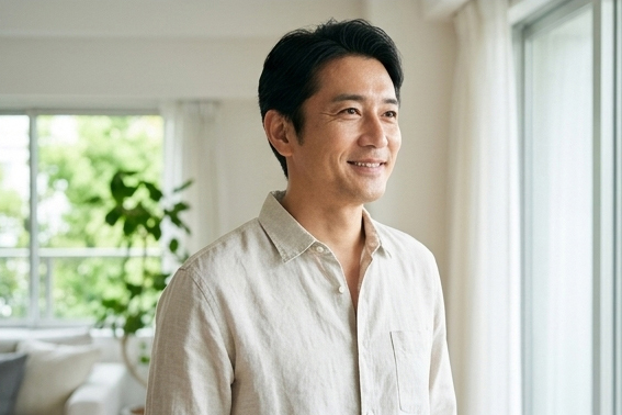 笑顔で佇む男性