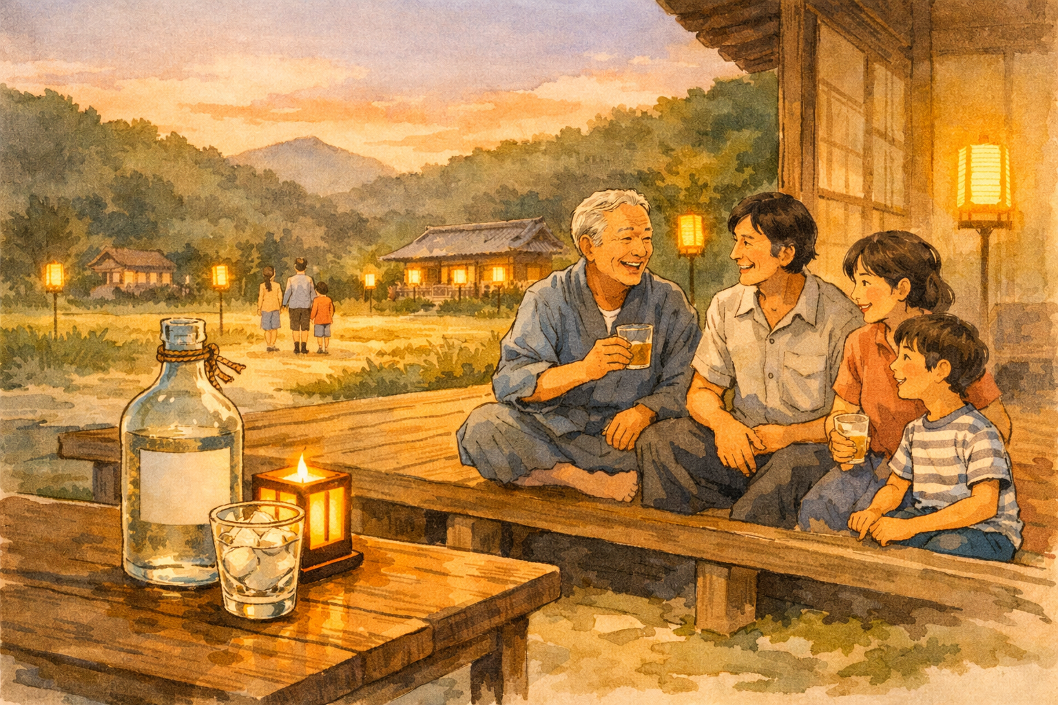 焼酎で深める、お盆の家族の絆のイメージ画像