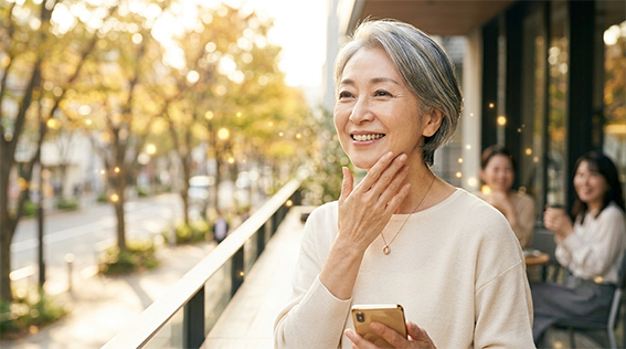自信に満ちた、輝く60代の肌へのイメージ画像